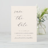 Elegant Minimalistisch Ivory Cream Calligraphy Wed Save The Date (Staand voorkant)