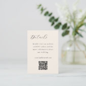 Elegant Minimalistisch Ivory Cream Script QR Wedde Informatiekaartje (Staand voorkant)