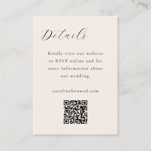 Elegant Minimalistisch Ivory Cream Script QR Wedde Informatiekaartje (Voorkant)