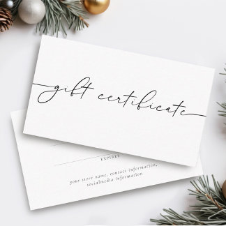 Elegant minimalistisch kalligrafie cadeaubon informatiekaartje