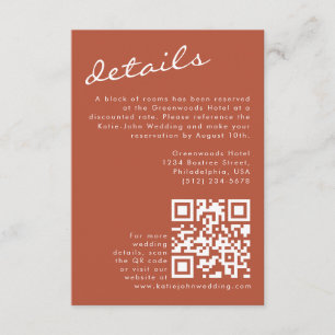 Elegant minimalistisch kalligrafie Terracotta Wedd Informatiekaartje