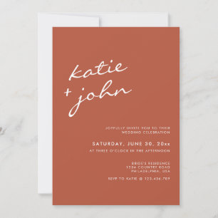 Elegant minimalistisch kalligrafie Terracotta Wedd Kaart
