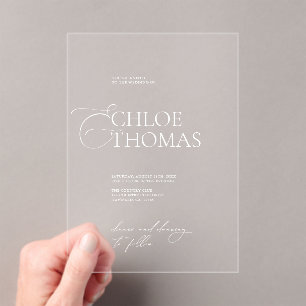 Elegant minimalistisch kalligrafiehuwelijk acryl uitnodigingen
