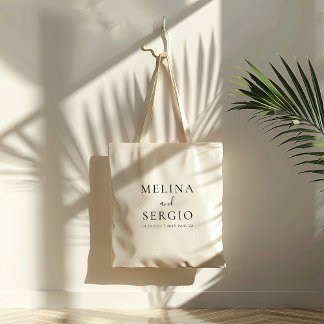 Elegant minimalistisch kalligrafiehuwelijk tote bag