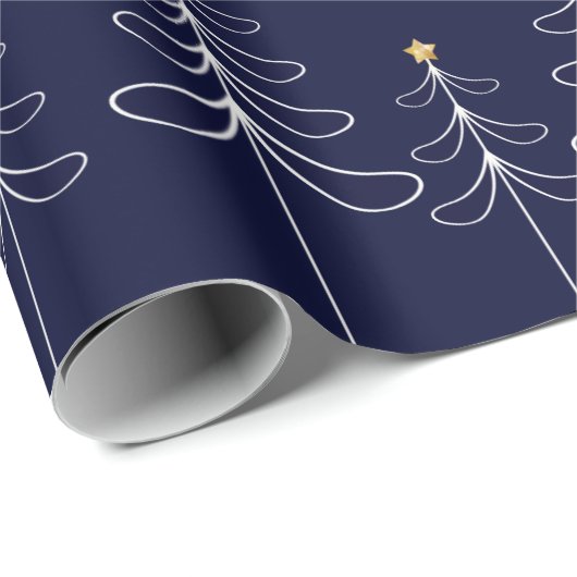 Elegant minimalistisch kerstboomontwerp blauw cadeaupapier (Rol Hoek)