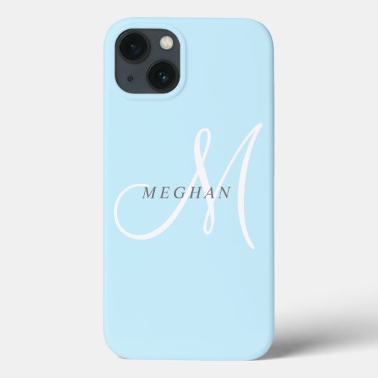 Elegant minimalistisch lichtblauw monogramma Case-Mate iPhone case (Achterkant)