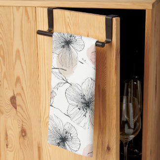 Elegant minimalistisch lijnkunst bloemenpatroon theedoek