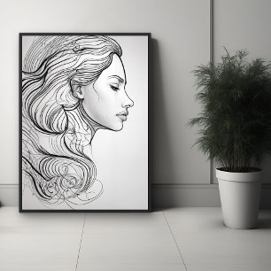 Elegant minimalistisch lijnkunstportret perfect poster
