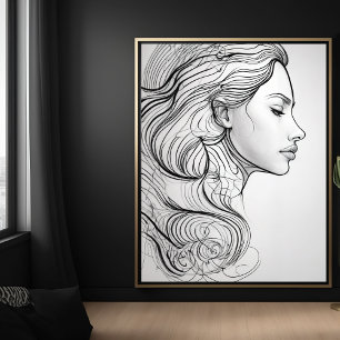Elegant minimalistisch lijnkunstportret poster