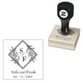 Elegant minimalistisch loof bruiloft monogram 	rubberstempel (Gestempeld)