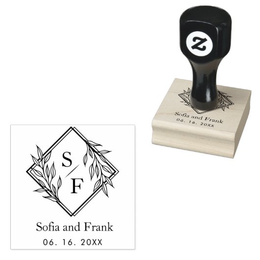 Elegant minimalistisch loof bruiloft monogram 	rubberstempel (Gestempeld)
