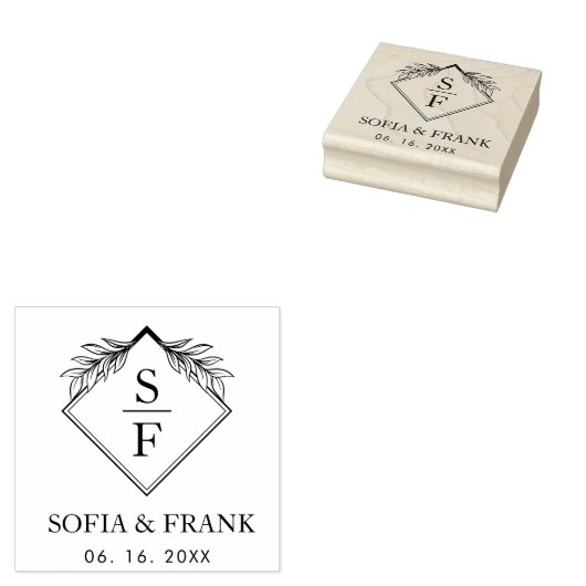 Elegant minimalistisch loof bruiloft monogram 	rubberstempel (Gestempeld)