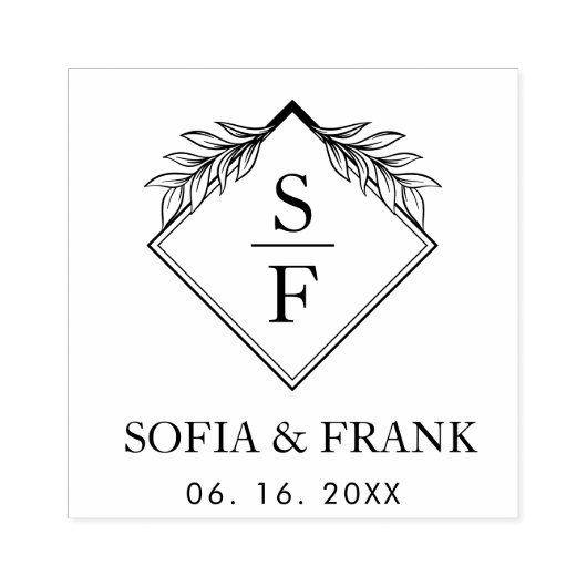 Elegant minimalistisch loof bruiloft monogram 	rubberstempel (Afrduk)