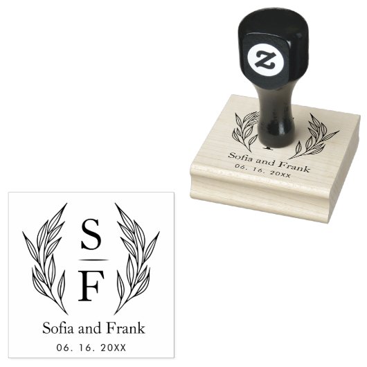 Elegant minimalistisch loof bruiloft monogram 	rubberstempel (Gestempeld)
