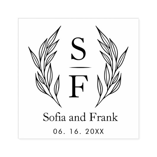 Elegant minimalistisch loof bruiloft monogram 	rubberstempel (Afrduk)