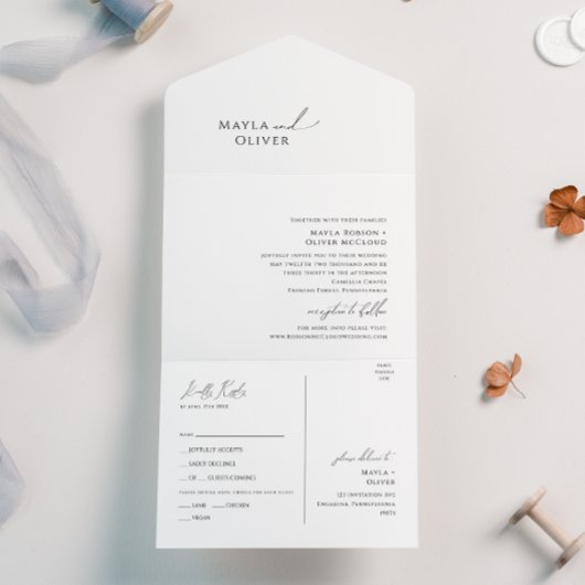 Elegant Minimalistisch Manuscript Seal en verzend All In One Uitnodiging