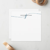 Elegant minimalistisch marineblauw script monogram notitiekaartje (Voorkant / Achterkant in situ)