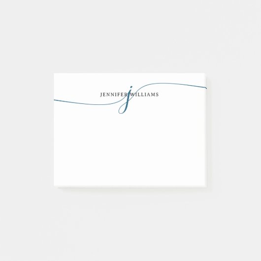 Elegant minimalistisch marineblauw script monogram post-it® notes (Voorkant)