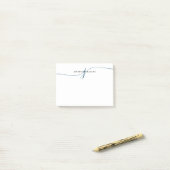 Elegant minimalistisch marineblauw script monogram post-it® notes (Op bureau)
