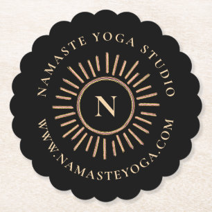 Elegant minimalistisch monogram zwart geel goud kartonnen onderzetters