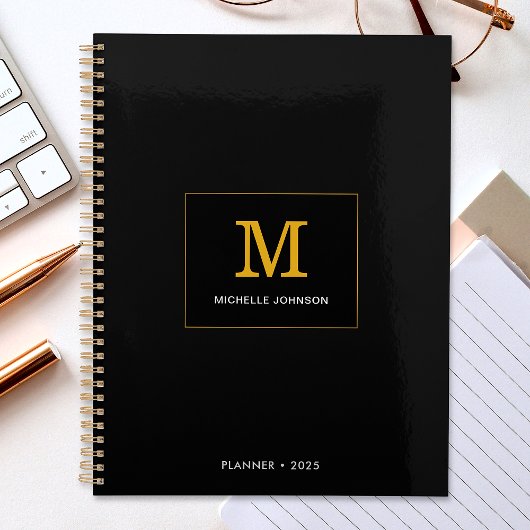 Elegant minimalistisch monogram zwart goud planner