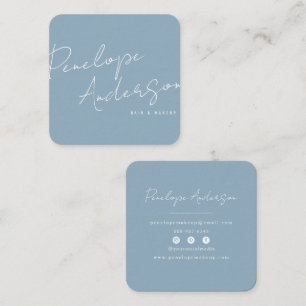 Elegant Minimalistisch Neutraal Blauw Boho Chic Mo Vierkante Visitekaartje