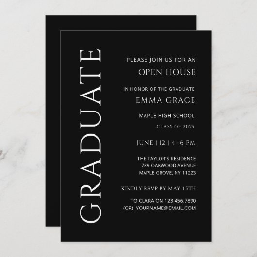 Elegant minimalistisch open huis Afstuderen Kaart (Voorkant / Achterkant)