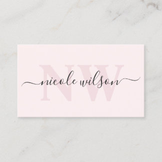 Elegant minimalistisch roze monogram visitekaartje