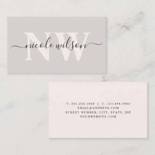 Elegant minimalistisch roze monogram  visitekaartje
