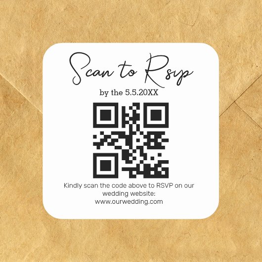 elegant minimalistisch rsvp qr code bruiloft vierkante sticker