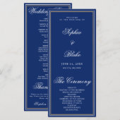 Elegant Minimalistisch Saffierblauw Trouwprogramma (Voorkant / Achterkant)