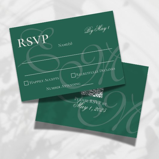 Elegant Minimalistisch Sage Groen Monogram Bruilof RSVP Kaartje