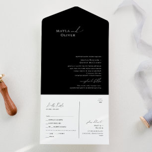 Elegant Minimalistisch Schrift Zwart Stempel en All In One Uitnodiging