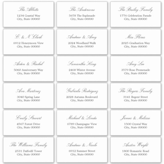 Elegant minimalistisch script 18 gast Adresetikett Sticker (Voorkant)