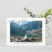 Elegant minimalistisch script aangepaste bruiloft  bedankkaart (Staand voorkant)