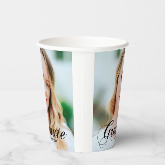 Elegant minimalistisch script Afstuderen Foto Part Papieren Bekers (Rechts)