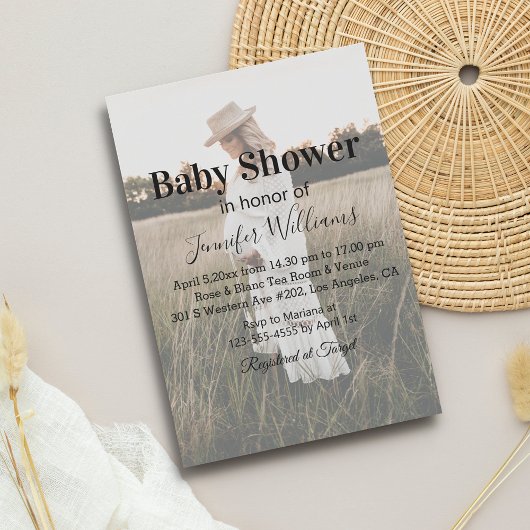 Elegant minimalistisch script Boho Photo baby show Kaart