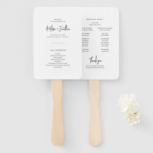 Elegant minimalistisch script bruiloft programma handwaaier (Voorkant en achterkant)