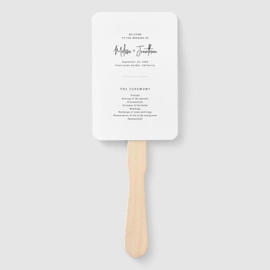 Elegant minimalistisch script bruiloft programma handwaaier (Voorkant)