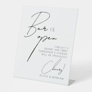 Elegant minimalistisch Script Funny Wedding Drinke Reclamebord Met Voetstuk