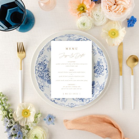 Elegant minimalistisch script Gold Wedding Menu