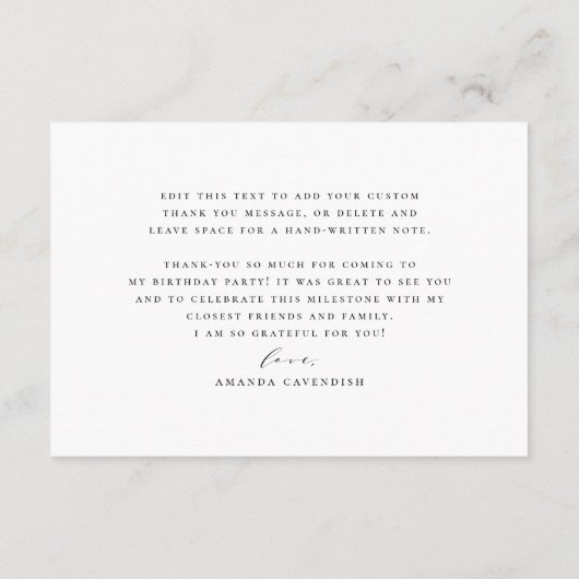 Elegant minimalistisch script kalligrafie dank u bedankkaart (Achterkant)