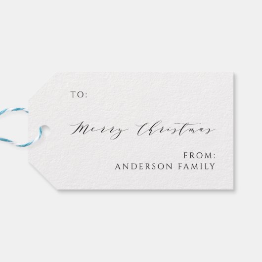 Elegant minimalistisch script Vrolijk kerstgezin Cadeaulabel (Achterkant Horizontaal)