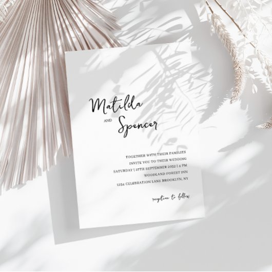 Elegant minimalistisch script zwart-witbruiloft kaart
