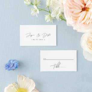Elegant minimalistisch script zwart-witbruiloft plaatskaartje