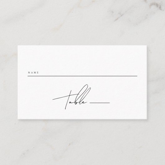 Elegant minimalistisch script zwart-witbruiloft plaatskaartje (Voorkant)