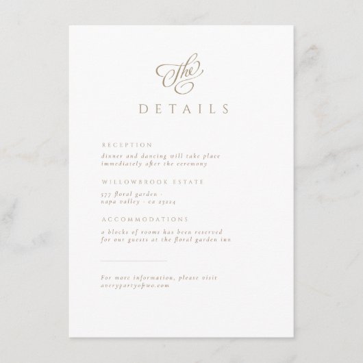 Elegant minimalistisch scriptweddenschap - Gegeven Informatiekaartje (Voorkant)