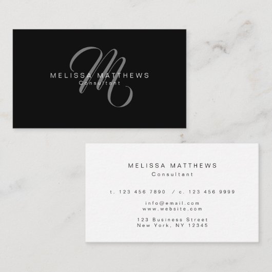 Elegant minimalistisch stijlvol script grijs monog visitekaartje (Voorkant / Achterkant)