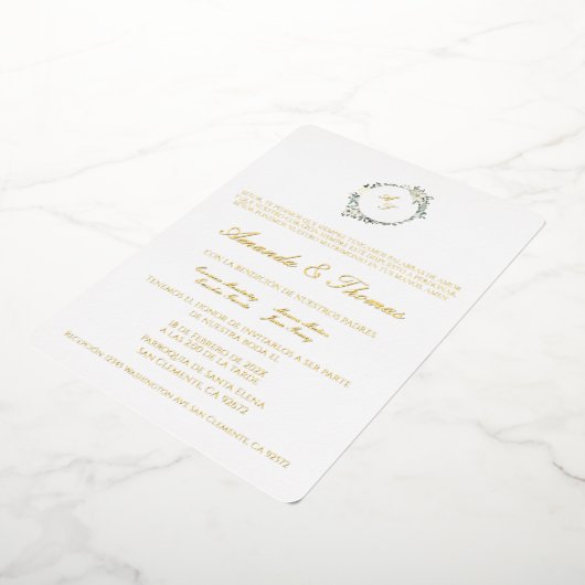 Elegant minimalistisch thema Spaanse bruiloft Folie Uitnodiging (Gedraaid)