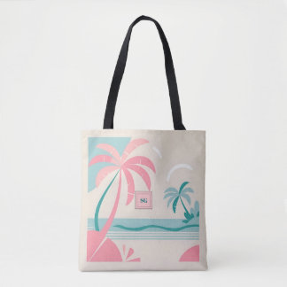 Elegant minimalistisch tropisch roze blauwgroen mo draagtas